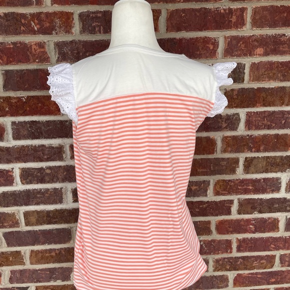 Ladies Peach Stripe Eyelet Flutter Sleeve Top Size Small - Picture 4 of 6